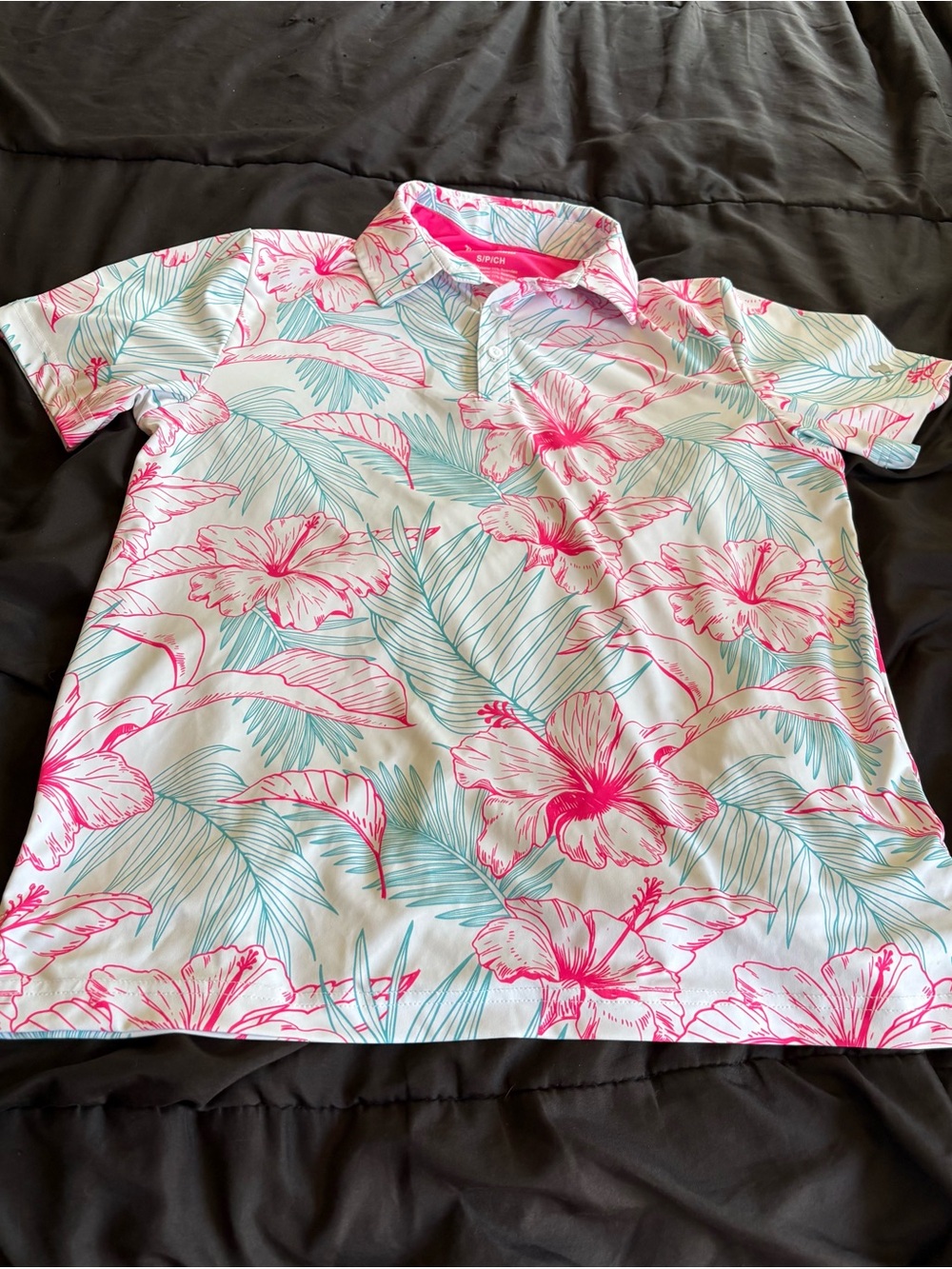 Birdies Pink & Teal Floral Men’s Medium Polo